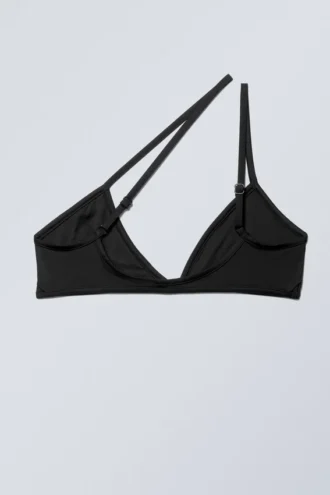 Top de bikini asimétrico tipo jersey – Negro