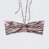 Top de bikini bandeau con cordón y cuello halter – Rosa – Rayas de tigre Top de bikini bandeau con cordón y cuello halter – Rosa – Rayas de tigre