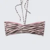 Top de bikini bandeau con cordón y cuello halter – Rosa – Rayas de tigre Top de bikini bandeau con cordón y cuello halter – Rosa – Rayas de tigre