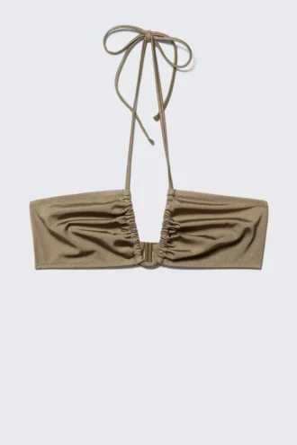 Top de bikini bandeau con fruncidos y cuello halter – Dusty Mole