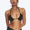 Top de bikini bandeau con fruncidos y cuello halter – Negro
