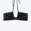 Top de bikini bandeau con fruncidos y cuello halter – Negro