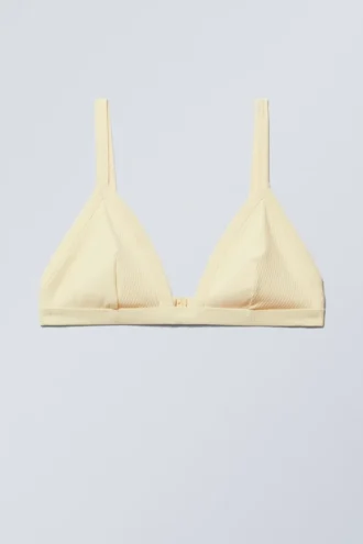 Top de bikini con cuello en V acanalado – Amarillo claro