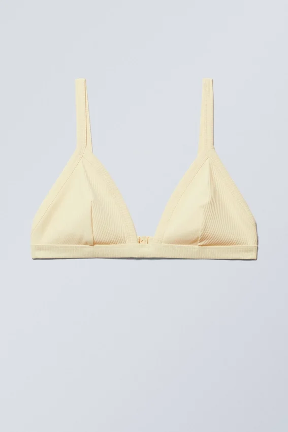 Top de bikini con cuello en V acanalado – Amarillo claro Top de bikini con cuello en V acanalado – Amarillo claro