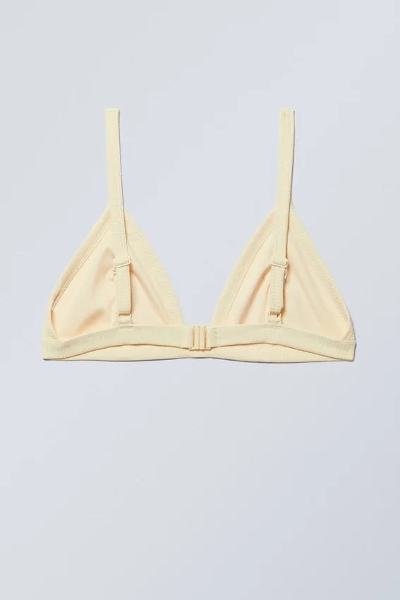 Top de bikini con cuello en V acanalado – Amarillo claro Top de bikini con cuello en V acanalado – Amarillo claro