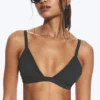 Top de bikini con cuello en V acanalado – Gris oscuro Top de bikini con cuello en V acanalado – Gris oscuro