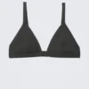 Top de bikini con cuello en V acanalado – Gris oscuro Top de bikini con cuello en V acanalado – Gris oscuro