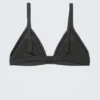 Top de bikini con cuello en V acanalado – Gris oscuro Top de bikini con cuello en V acanalado – Gris oscuro