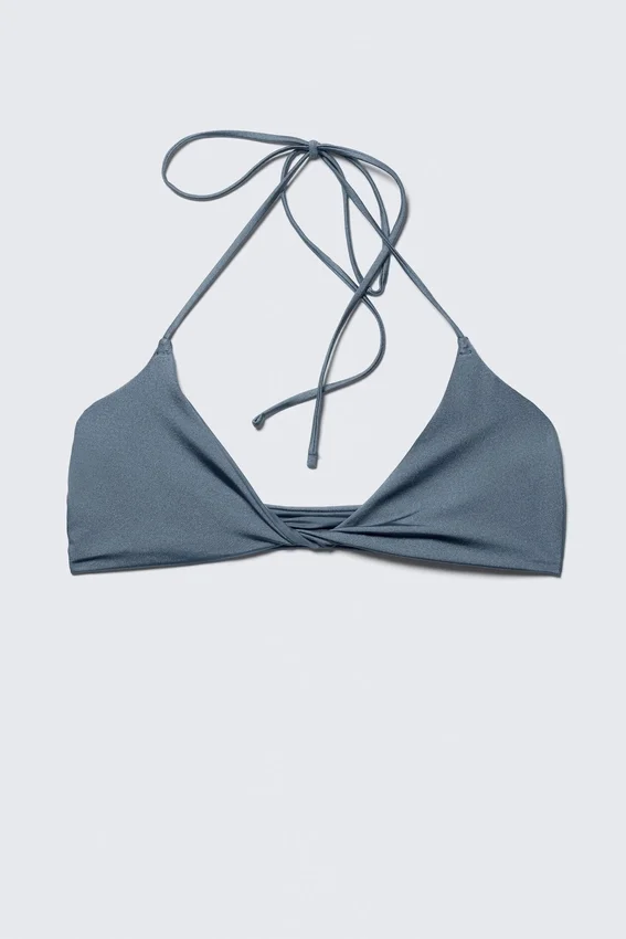 Top de bikini con cuello halter – Azul empolvado – Brillo Top de bikini con cuello halter – Azul empolvado – Brillo