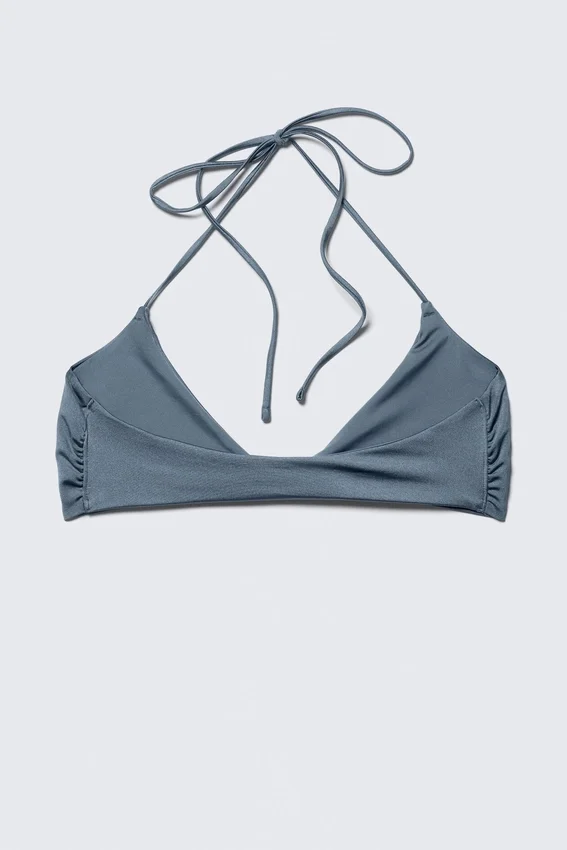 Top de bikini con cuello halter – Azul empolvado – Brillo Top de bikini con cuello halter – Azul empolvado – Brillo