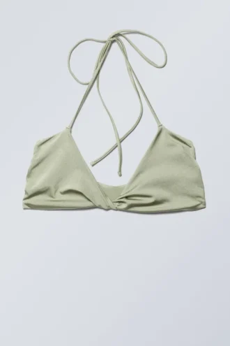 Top de bikini con cuello halter – Caqui claro apagado