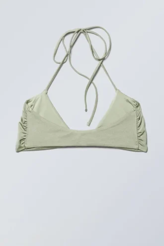 Top de bikini con cuello halter – Caqui claro apagado