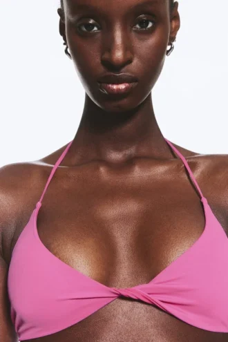 Top de bikini con cuello halter – Rosa