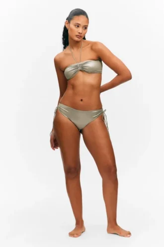 Top de bikini con cuello halter y purpurina – Verde caqui con purpurina