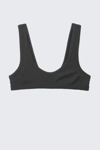 Top de bikini con cuello redondo acanalado – Gris oscuro