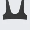 Top de bikini con cuello redondo acanalado – Gris oscuro Top de bikini con cuello redondo acanalado – Gris oscuro