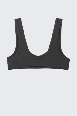 Top de bikini con cuello redondo acanalado – Gris oscuro