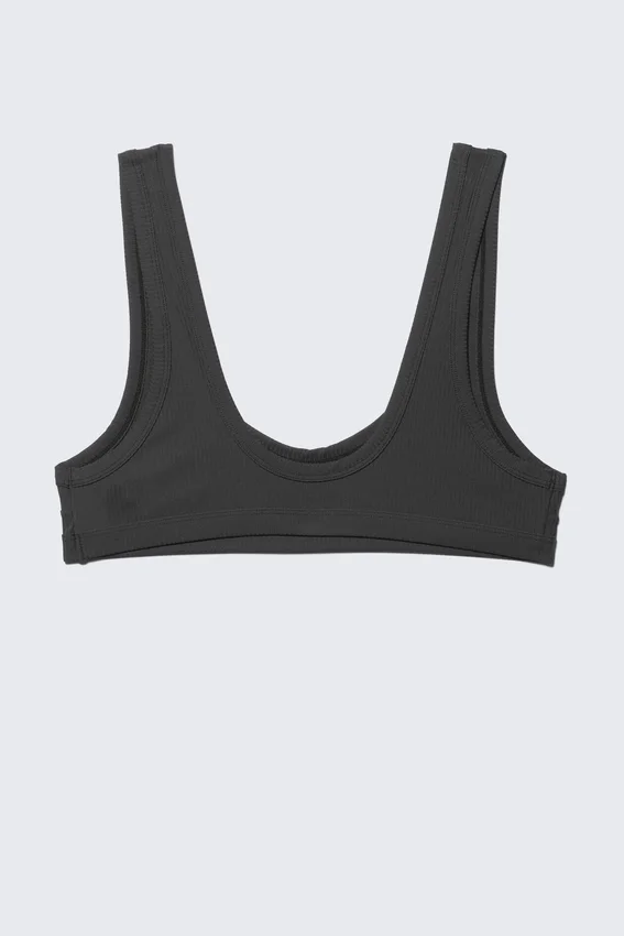 Top de bikini con cuello redondo acanalado – Gris oscuro Top de bikini con cuello redondo acanalado – Gris oscuro