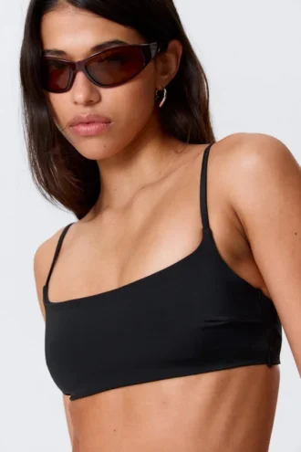 Top de bikini con cuello redondo – Negro
