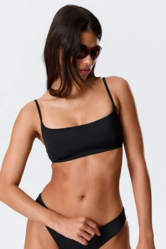 Top de bikini con cuello redondo – Negro