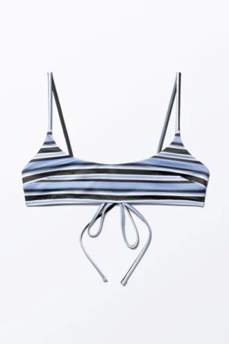 Top de bikini con cuello redondo – Rayas azules