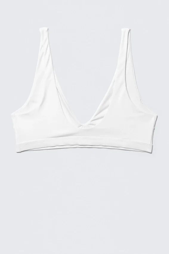 Top de bikini con escote pronunciado y ajuste elástico – Blanco Top de bikini con escote pronunciado y ajuste elástico – Blanco