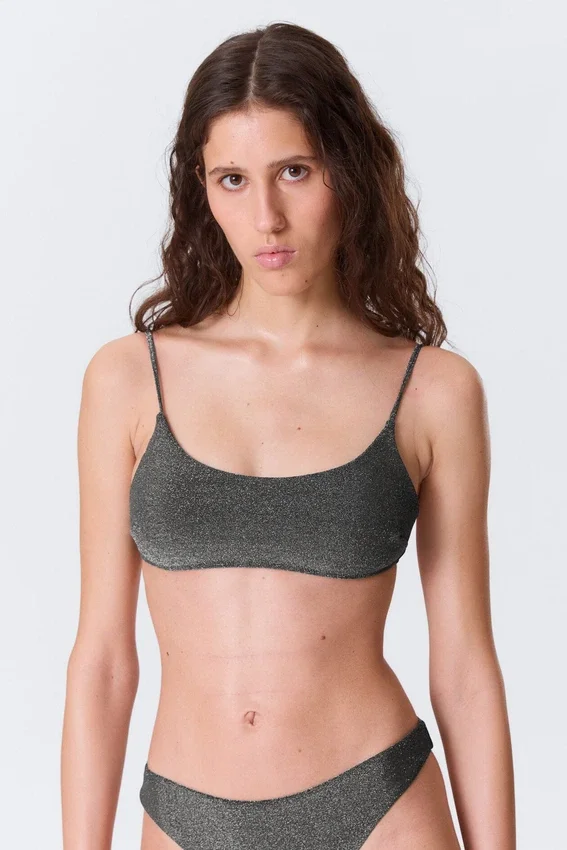 Top de bikini con lazos en la espalda y purpurina – Gris – Purpurina Top de bikini con lazos en la espalda y purpurina – Gris – Purpurina