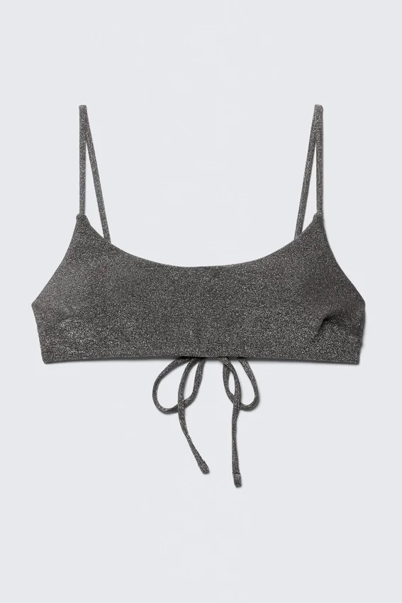 Top de bikini con lazos en la espalda y purpurina – Gris – Purpurina Top de bikini con lazos en la espalda y purpurina – Gris – Purpurina