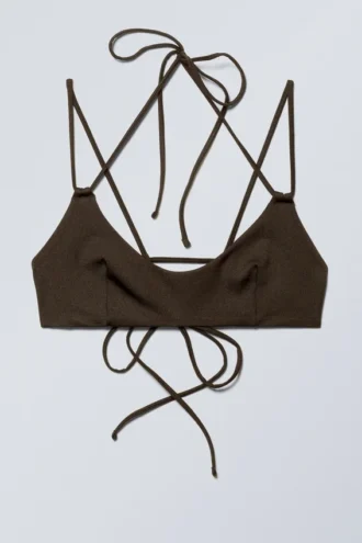 Top de bikini con tirantes cruzados a la espalda – Marrón oscuro