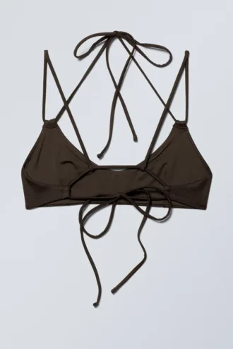 Top de bikini con tirantes cruzados a la espalda – Marrón oscuro