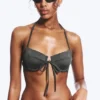 Top de bikini con tirantes y aros – Gris oscuro brillante Top de bikini con tirantes y aros – Gris oscuro brillante