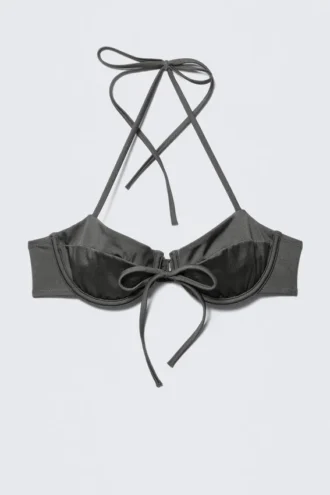 Top de bikini con tirantes y aros – Gris oscuro brillante