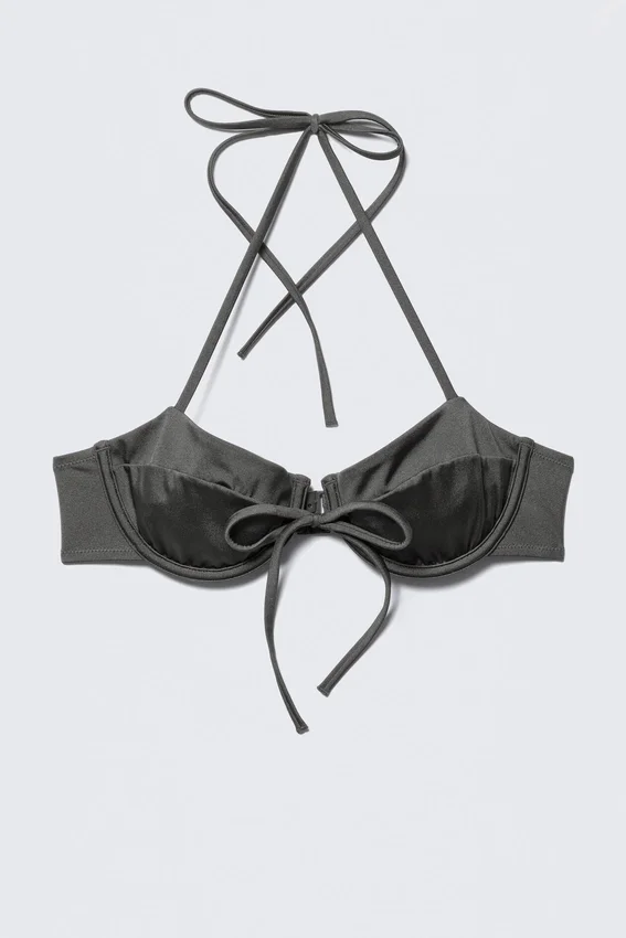 Top de bikini con tirantes y aros – Gris oscuro brillante Top de bikini con tirantes y aros – Gris oscuro brillante