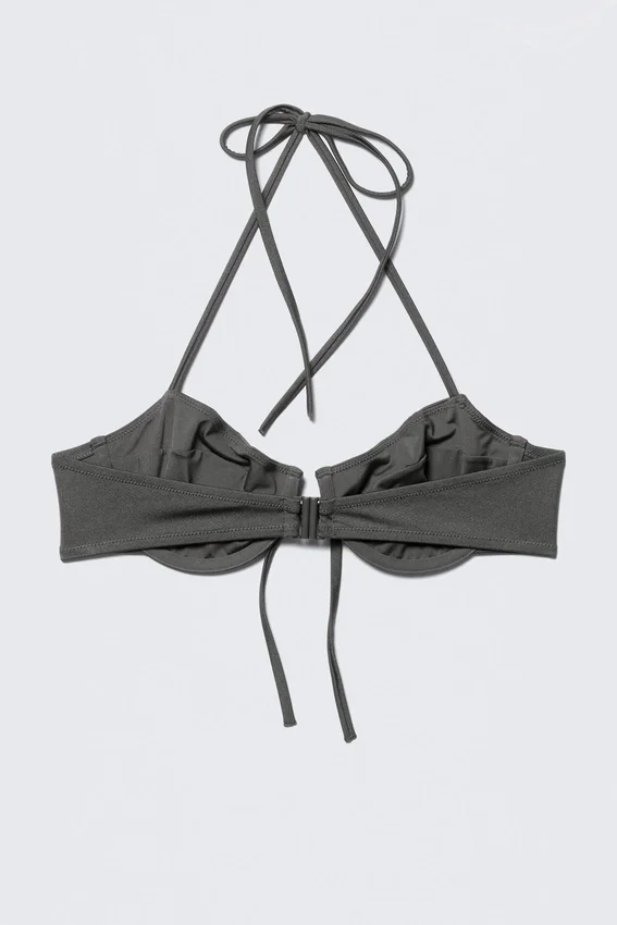 Top de bikini con tirantes y aros – Gris oscuro brillante Top de bikini con tirantes y aros – Gris oscuro brillante