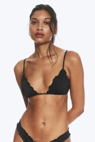 Top de bikini con volantes – Negro