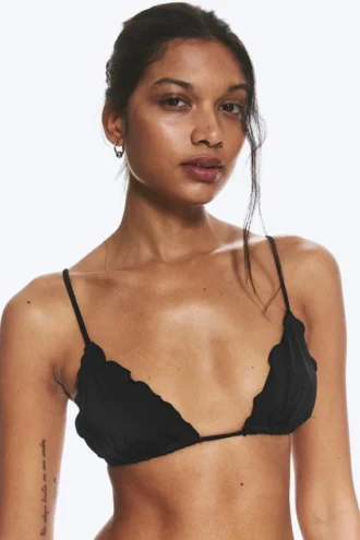 Top de bikini con volantes – Negro