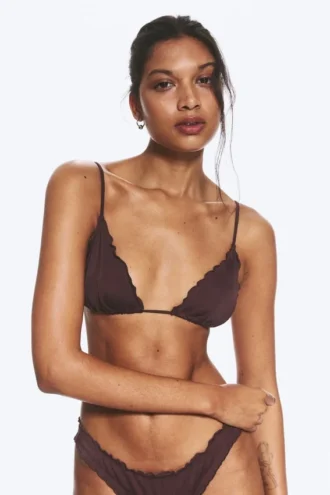 Top de bikini con volantes – Rojo oscuro