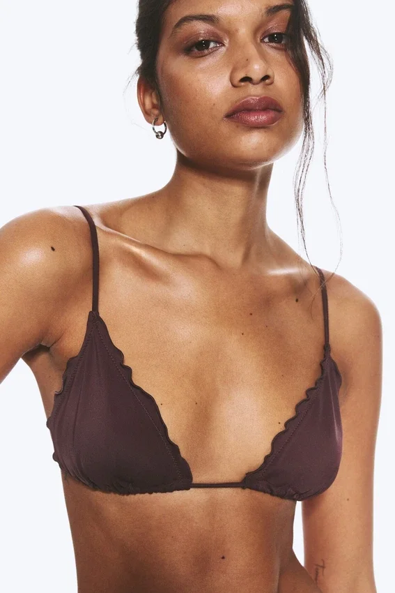 Top de bikini con volantes – Rojo oscuro Top de bikini con volantes – Rojo oscuro