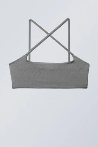 Top de bikini cruzado en la parte delantera – Gris brillante