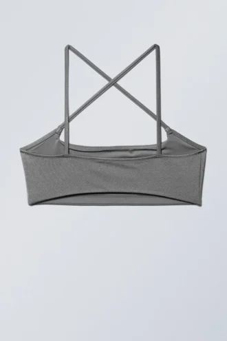 Top de bikini cruzado en la parte delantera – Gris brillante
