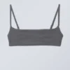 Top de bikini de cuello redondo en tejido de rizo – Gris oscuro