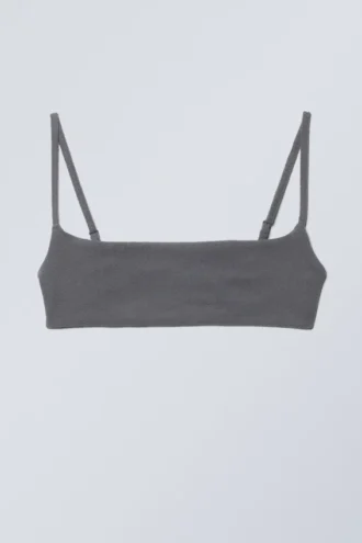 Top de bikini de cuello redondo en tejido de rizo – Gris oscuro