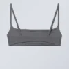 Top de bikini de cuello redondo en tejido de rizo – Gris oscuro