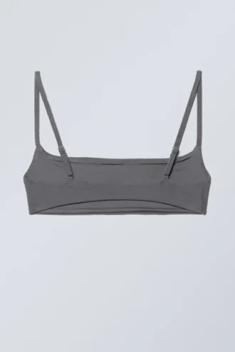 Top de bikini de cuello redondo en tejido de rizo – Gris oscuro