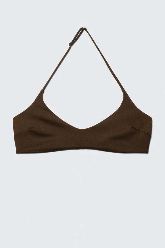Top de bikini minimalista con cuello halter – Marrón oscuro Top de bikini minimalista con cuello halter – Marrón oscuro