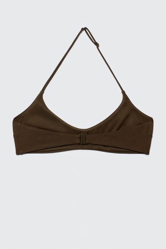 Top de bikini minimalista con cuello halter – Marrón oscuro Top de bikini minimalista con cuello halter – Marrón oscuro