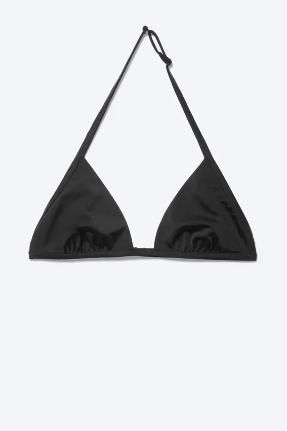 Top de bikini triangular con cuello halter y escote redondeado – Negro Top de bikini triangular con cuello halter y escote redondeado – Negro