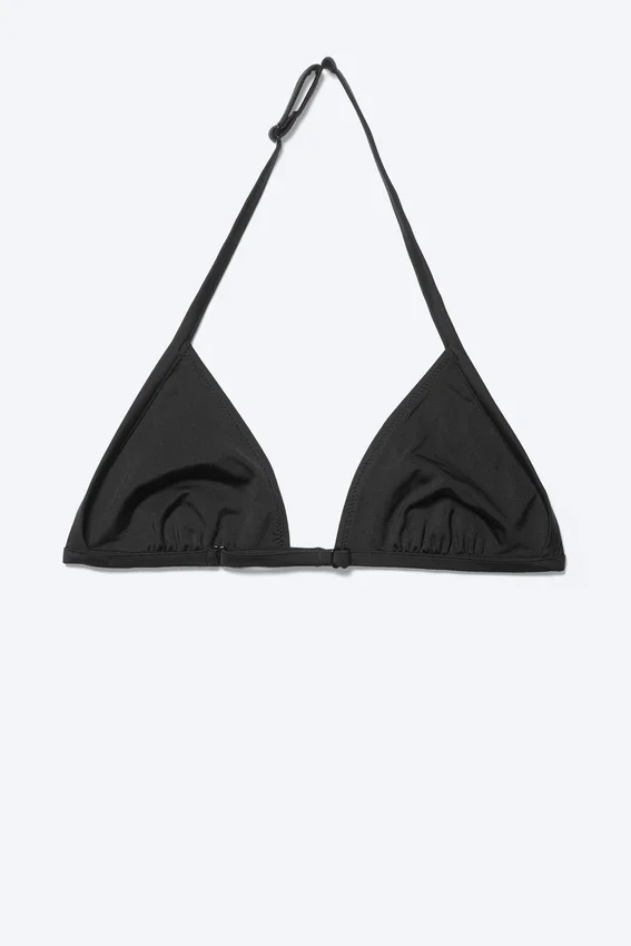 Top de bikini triangular con cuello halter y escote redondeado – Negro Top de bikini triangular con cuello halter y escote redondeado – Negro