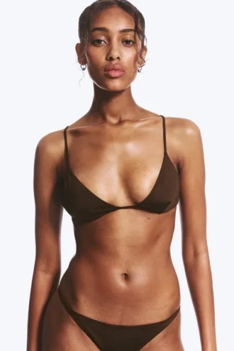 Top de bikini triangular con espalda nadadora – Marrón oscuro