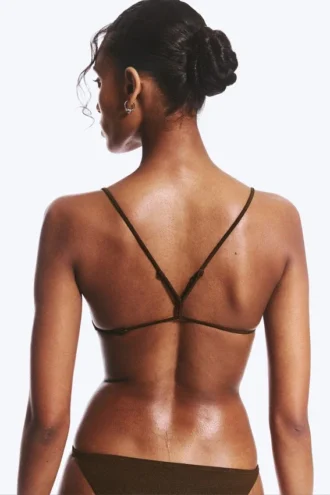 Top de bikini triangular con espalda nadadora – Marrón oscuro